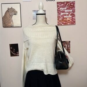 Pink Rose Cream Off-the-Shoulder Sweater xs